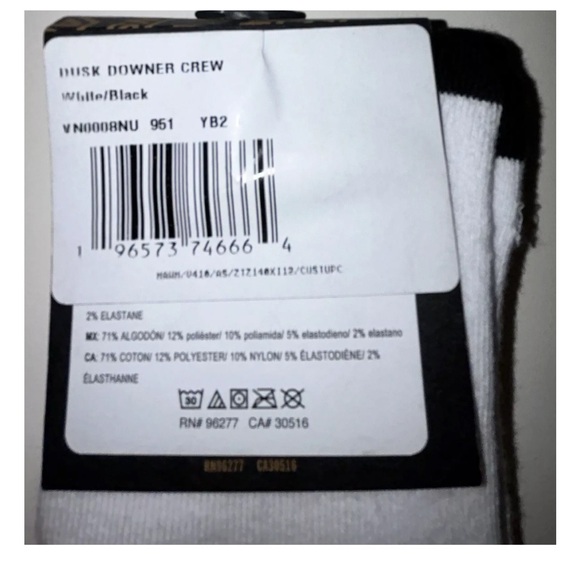 Vans Dusk Downer Crew Socks 1 Pair Men 9.5-13 White w 66 Logo Skate Off The Wall - Picture 6 of 12